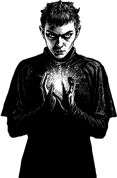 Sketch art of Feather, a mage holding a ball of arcane energy